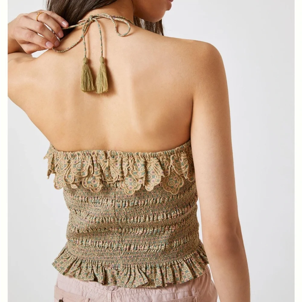 Anthropologie x Let Me Be Smocked Halter Crop Top NWT - Picture 2 of 11